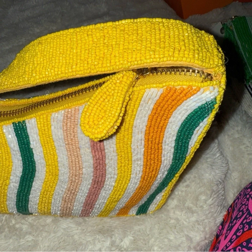 Anthropologie Yellow and Multicolor Striped Shoulder Bag